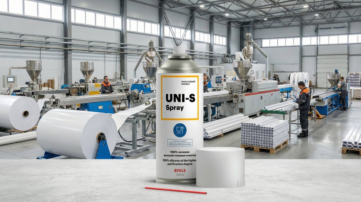 Силиконовая смазка EFELE UNI-S Spray на производстве стройматериалов из ПВХ
